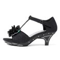 thumbnail image 3 of Sandalias negras con tacón bajo y tira en T con flor para niñas Dream Pairs, 3 of 6