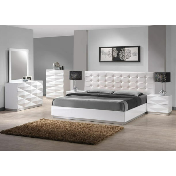 Modern White Lacquer Premium Leather King Size Bedroom Set 3pcs J M Verona Walmart Com Walmart Com