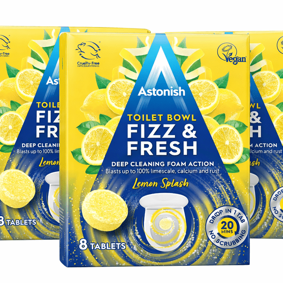 Astonish Foaming Lemon Splash Toilet Bowl Cleaner - Deep Cleaning Limescale, Calcium & Rust - No Bottle, Removes Hard Stains - 24 tablets (3 Boxes of 8)