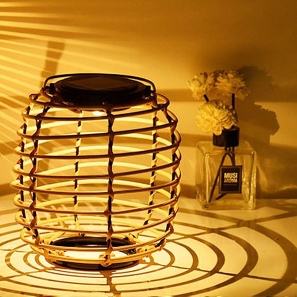Djiypn Outdoor Solar Hanging Lantern, Natural Rattan Bamboo Hand-Woven Pendent Chandelier Light Ins Style Design Outdoor Decoration for Garden Patio Hallway Gazebo