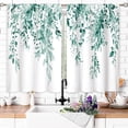 thumbnail image 2 of Eucalyptus Botanical Leaves Teal Floral Kitchen Window Curtains Over Sink Farmhouse Flower Leaf Small Window Treatment Cafe Short Curtains for Bathroom Treatment Tier Drapes 27.5x39inch, 2 of 6