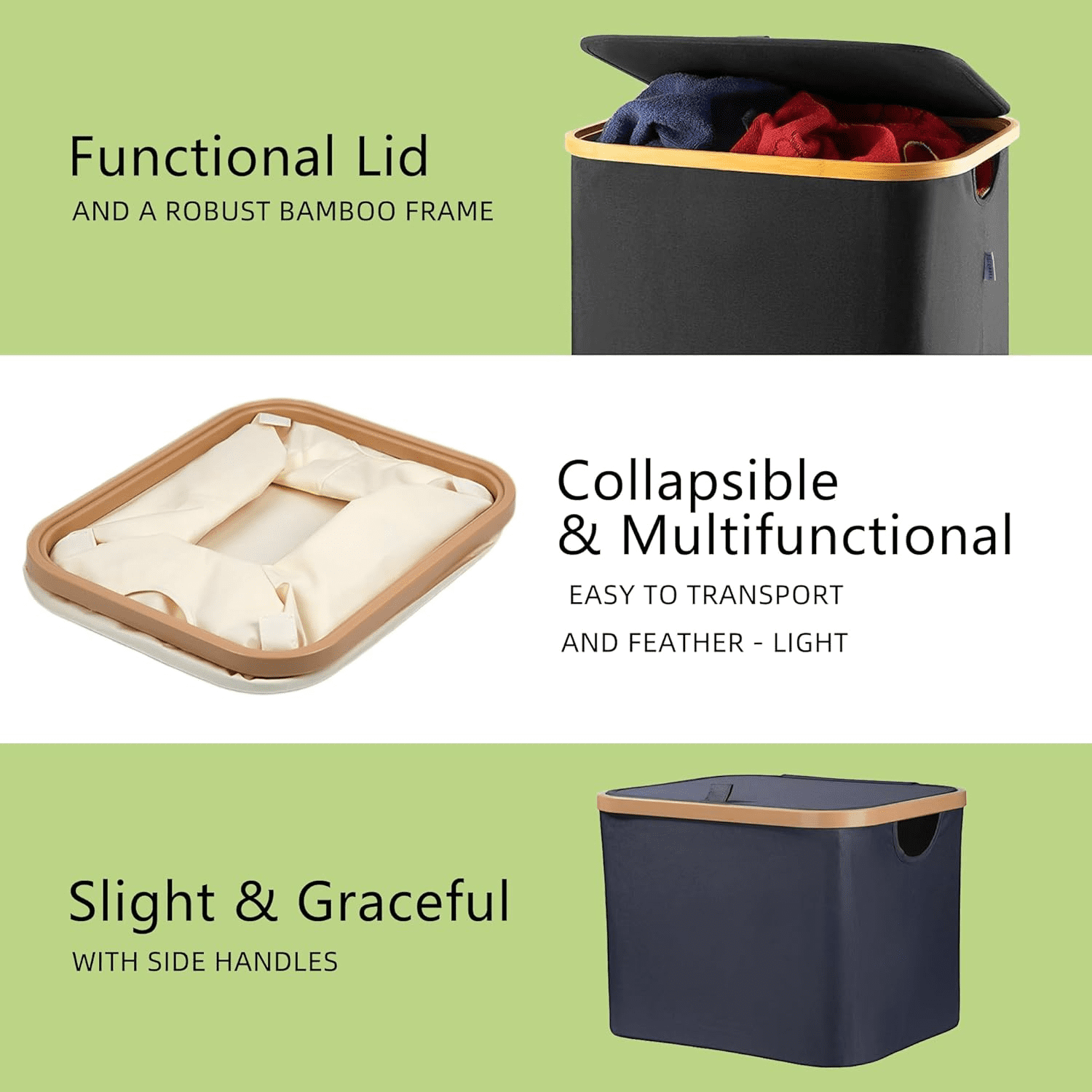 3 Pack 50L Collapsible Storage Bins with Bamboo Borders, Canvas Fabric Storage Cubes for Shelves, Closet & Toy Storage - Foldable Organizer Baskets, Large Fabric Cube Storage Bin Beige