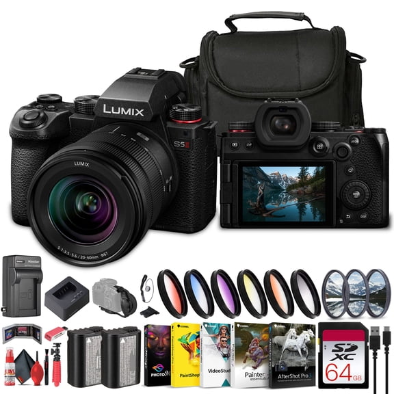 Panasonic Lumix S5 II Mirrorless Camera with 20-60mm Lens (DC-S5M2KK)   64GB Memory Card   Filter Kit   Color Filter Kit   Corel Photo Software   DMW-BLK22 Battery   Bag   Charger   More