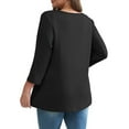 thumbnail image 6 of Ronuti 3/4 Length Sleeve Womens Tops 2025 Blouses for Women Dressy Casual Fashion Clothing V Neck Babydoll Tops Fall Outfits, 6 of 8
