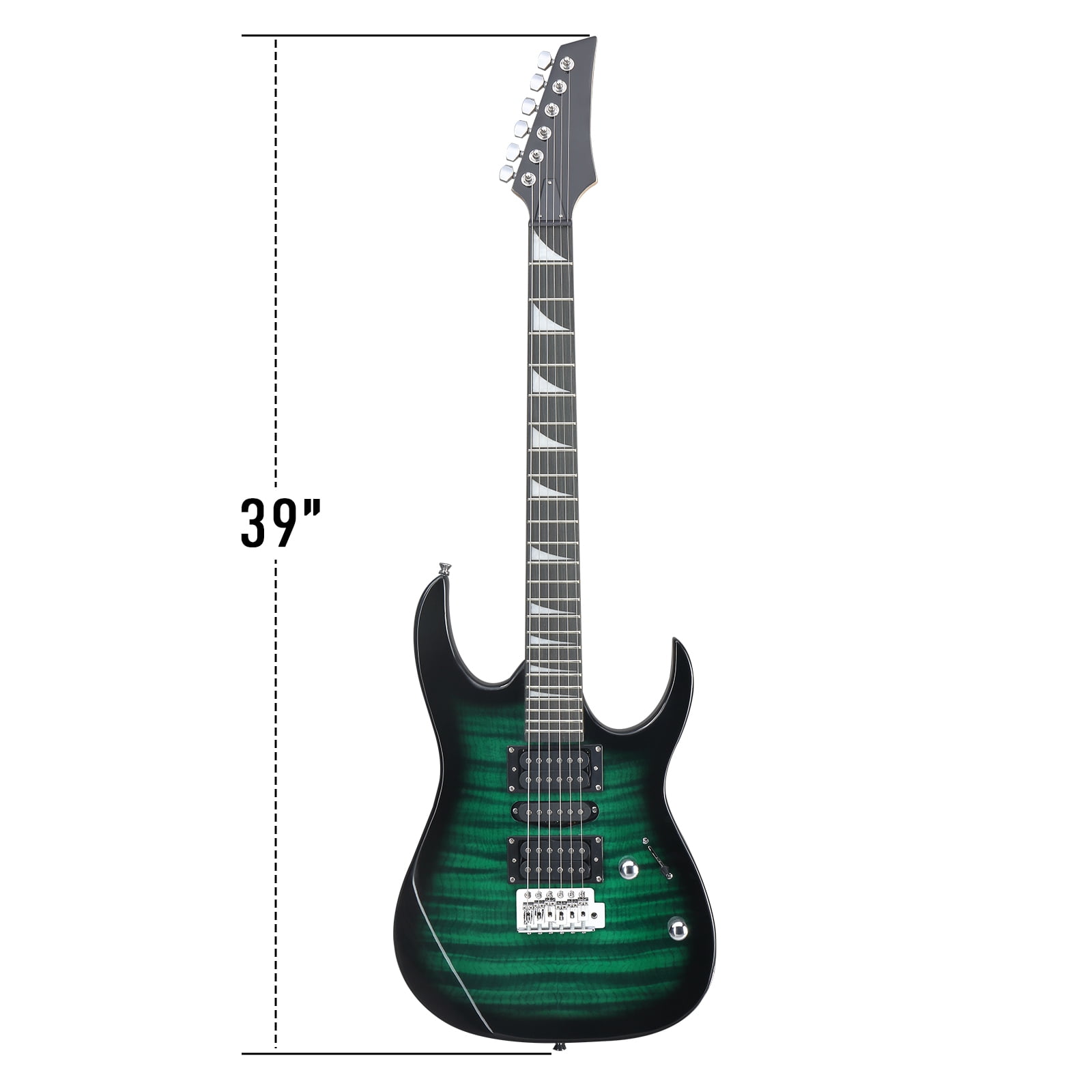 39in Electric Guitar HSH Pickups Black Complete Starter Kit for Hard Rock Tiger-striped, Green