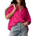 thumbnail image 2 of Blouse Décontractée Habillée pour Femmes Manches Courtes Col en V Chemise de Travail Rose Profond TG, 2 of 8