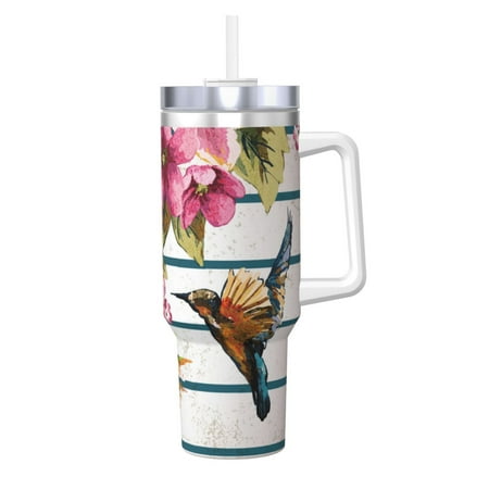 

Sikiie Bird and Floral Insulated Stainless Water Bottle Lid Travel Mug Cup Insulated Tumblers Cup 40oz Ice Bully With Handle