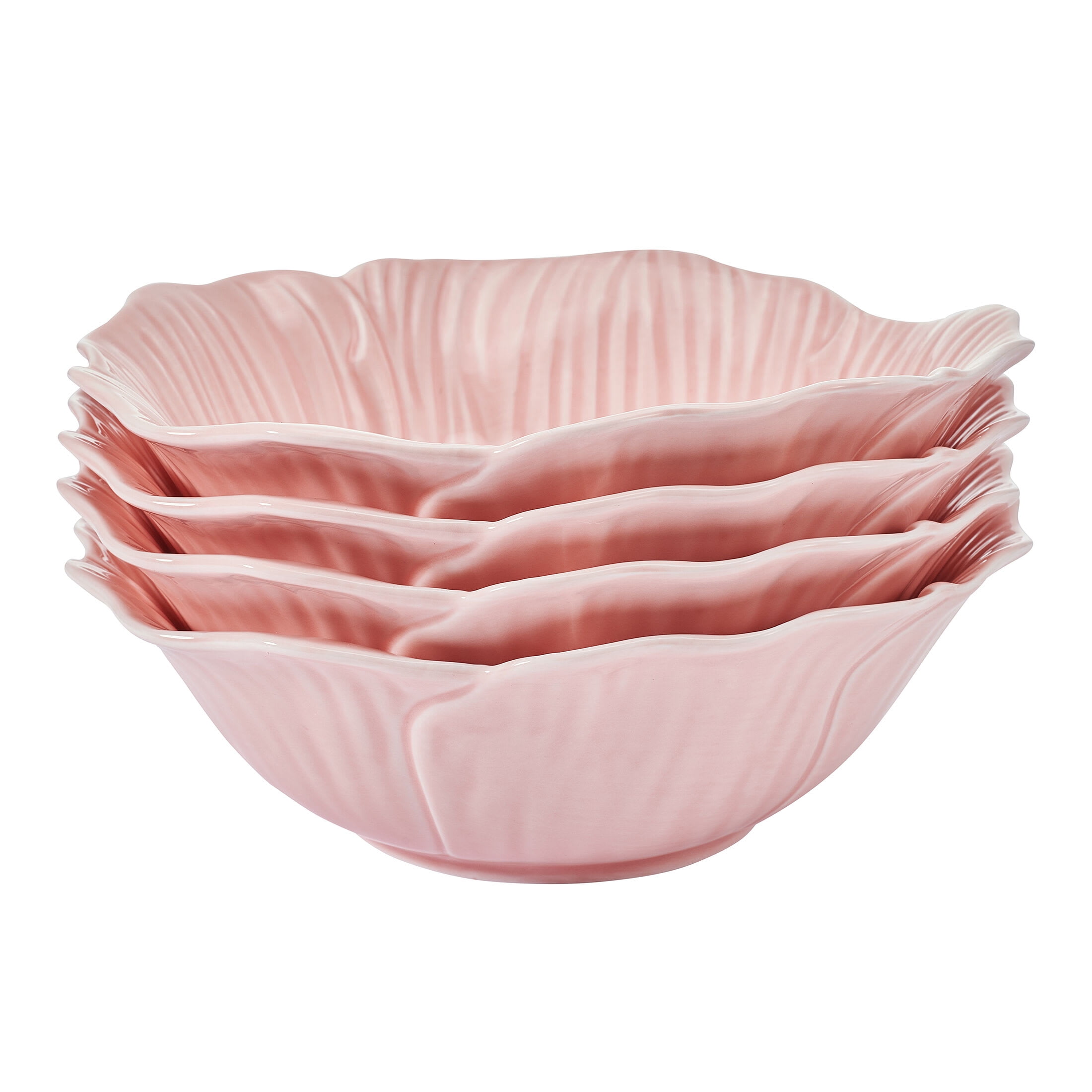 Beautiful by Drew Barrymore Embossed Flower Stoneware 31.5 fl oz Pasta Bowl Set, 4 Piece Pink