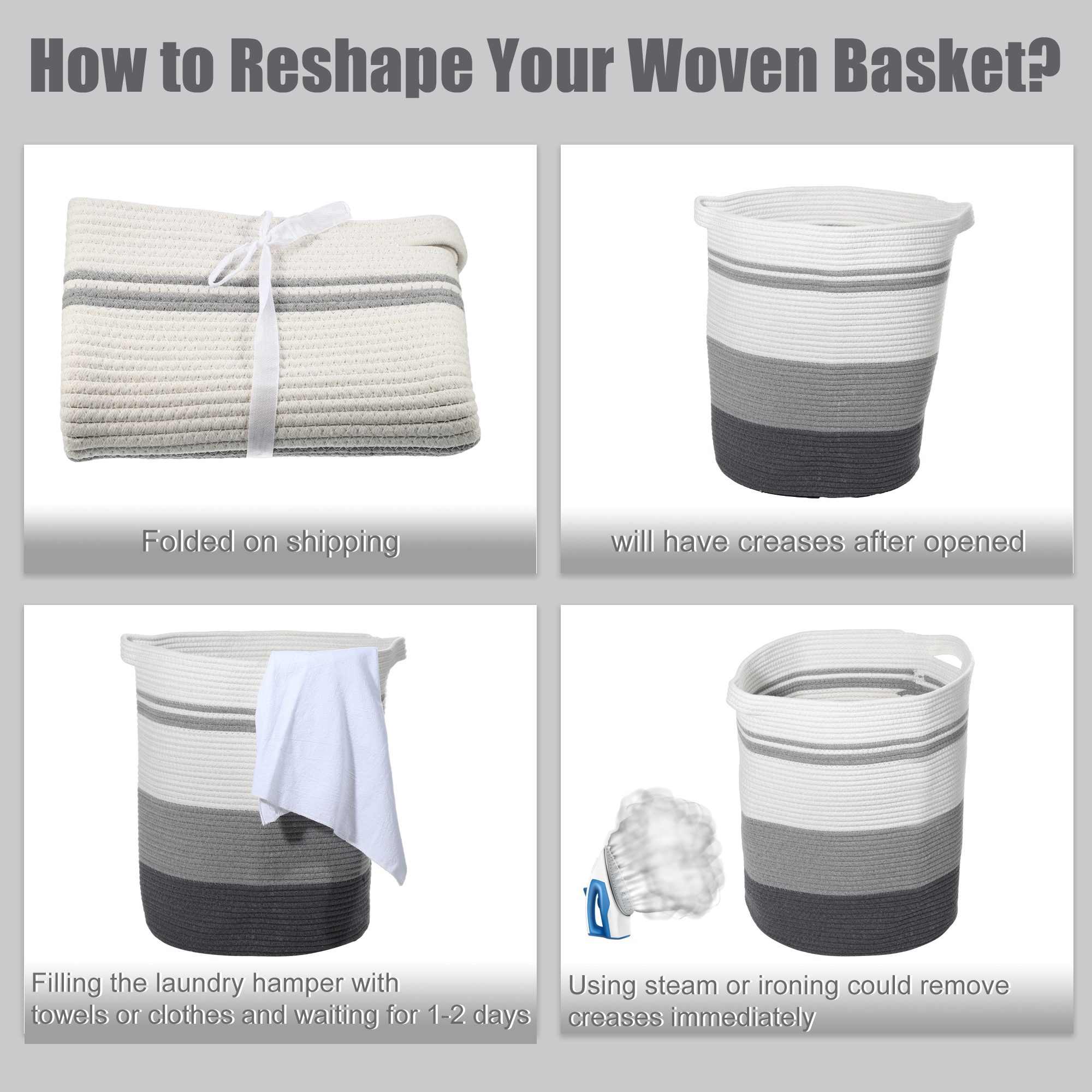 Unique Bargains Laundry Basket Hamper 18"x20" Tall Laundry Basket for Bedroom Baby Nursery Child's Laundry Hamper Gray