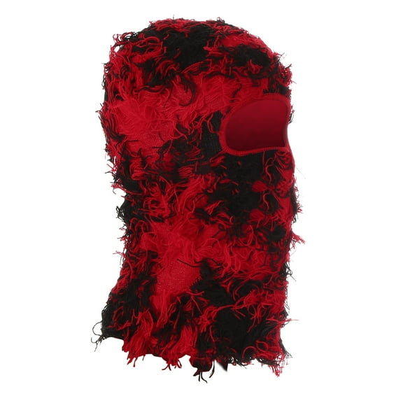 Uxcell Distressed Balaclava Ski Mask Camo Knitted Face Cover Black/Red