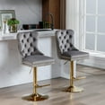 thumbnail image 3 of MIKIBAMA Set of 2 Gray Tufted Velvet Swivel Bar Stools, Adjustable 27-35 Inch Height Gold Leg Barstools with Back for Kitchen Island, 3 of 8