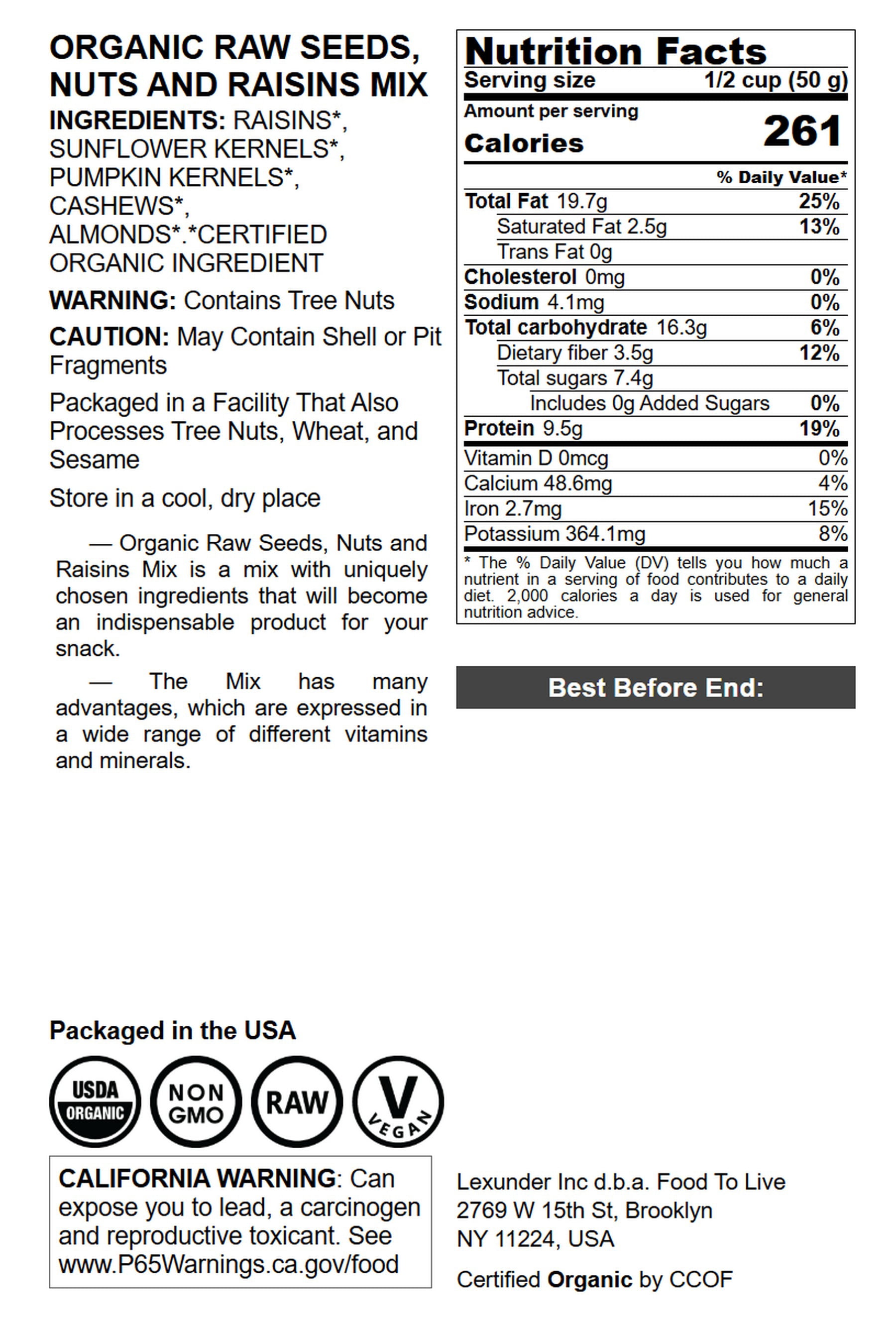 Organic Raw Seeds, Nuts and Raisins Mix, 4 Pounds – Raw and Non-GMO Trail Mix