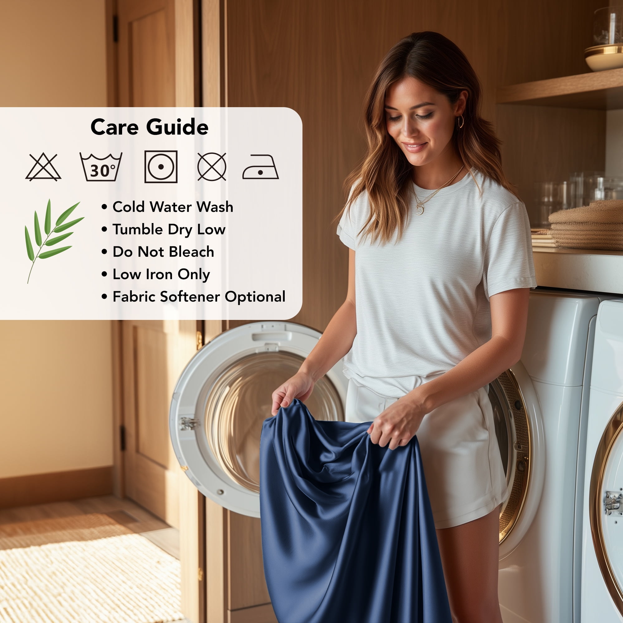 Deconovo Bed Sheets Set - Soft Breathable Bamboo Satin 4 Piece Eco-Friendly Moisture-Wicking Bedding, Navy Blue, Queen Size