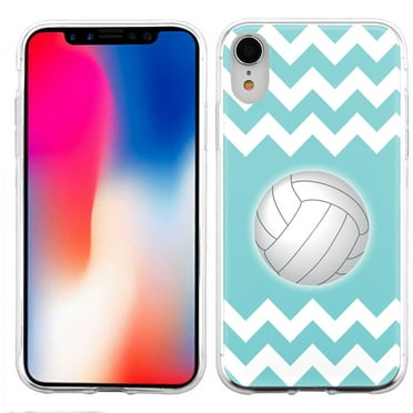 For Apple iPhone XR Case, OneToughShield ® Scratch-Resistant Slim-Fit TPU Protective Phone Case Cover - Chevron/Teal/Volleyball
