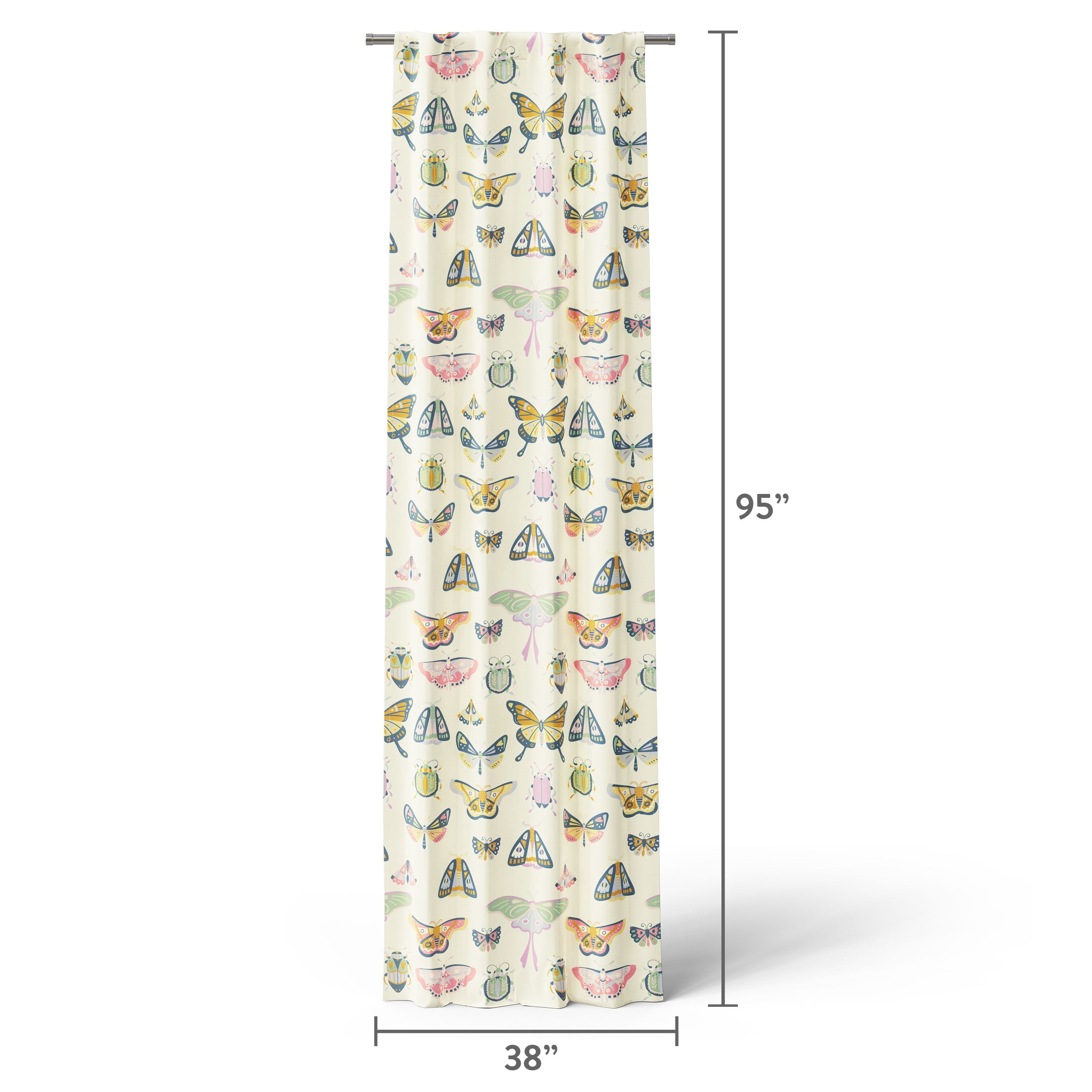 Mainstays Kids Multicolor Butterfly Printed Blackout Rod Pocket with Back Tabs Single Curtain Panel, Set of 1, 38" W x 95" L