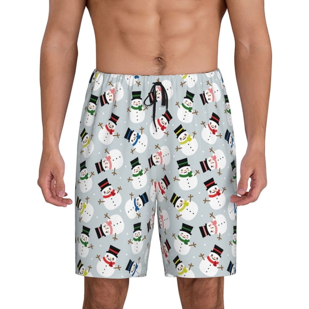 Fotbe Colorful Hat Snowman Pantalones Cortos de Pijama para Hombre, Ropa de Dormir, Pantalones de Pijama Cortos para Hombre-3X-Large