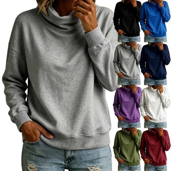 Tqcoqu Women's Solid Turtleneck Pullover Sweatshirt,Drop Shoulder Long Sleeve Side Pockets Loose Casual Tops For Fall Winter,Army Green Women's S-XXL