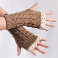 thumbnail image 5 of Yesbay Women Fingerless Lace Gloves Soft Knitted Warm Long Mitten Wrist Warmer Winter Gift-Wine Red, 5 of 8