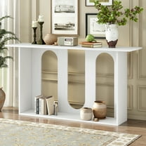 Harper & Bright Designs Wood Curved Console Table with Shelf , Modern Entryway Table with Ash Veneer Designed for Entryway and Hallway , White