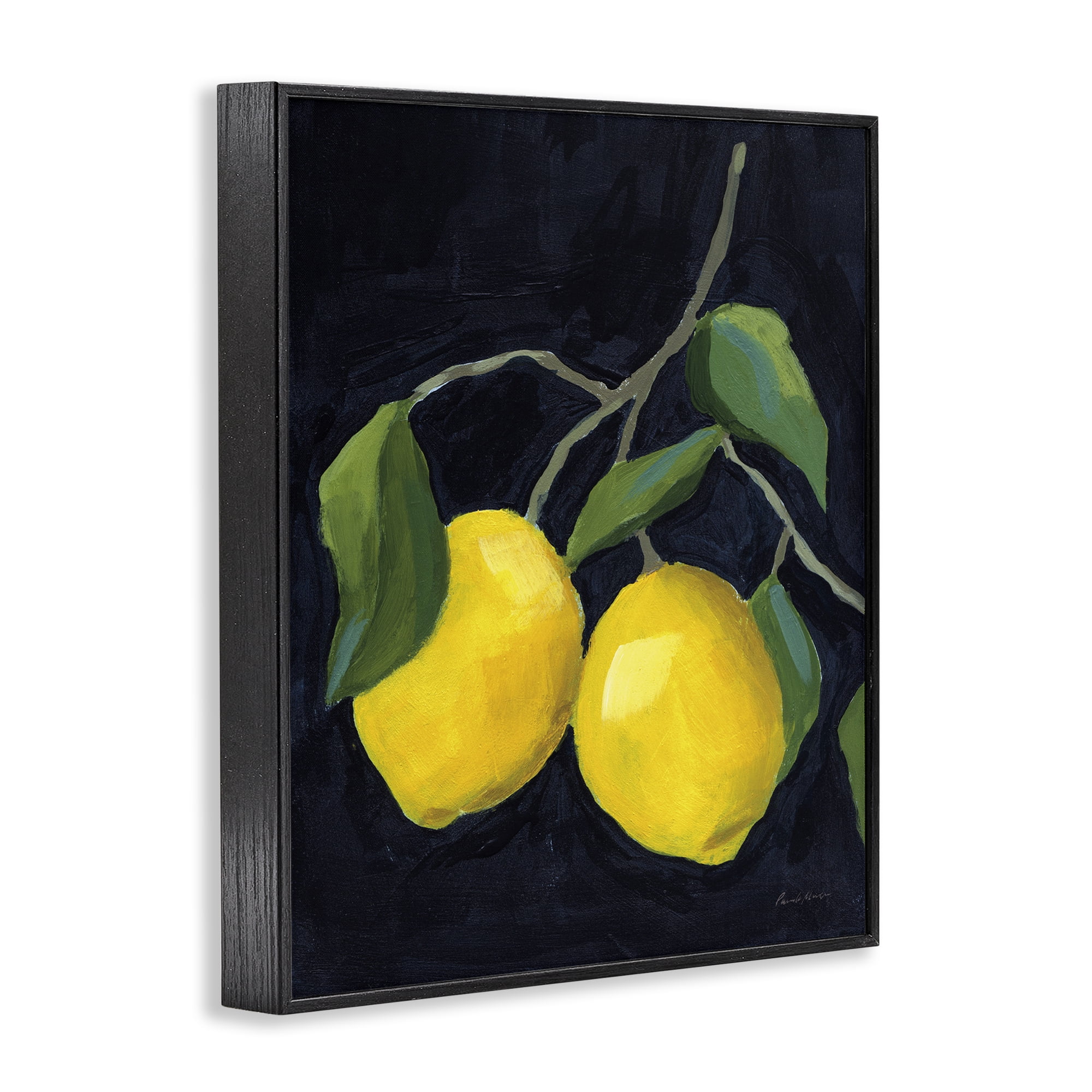 Stupell Industries Two Lemons on Black Food & Beverage Painting Black Framed Art Print Wall Art, 11 x 14
