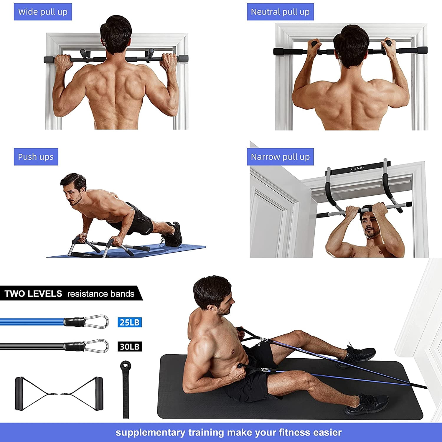 Pull Up Bar for Doorway | Thickened Steel Max Limit 440 lbs Upper Body Fitness Workout Bar| Multi-Grip Strength for Doorway | Indoor Chin-Up Bar Fitness Trainer for Home Gym Portable