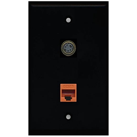 RiteAV - Black 1 Port S-Video 1 Port Cat6 Ethernet Orange Wall Plate