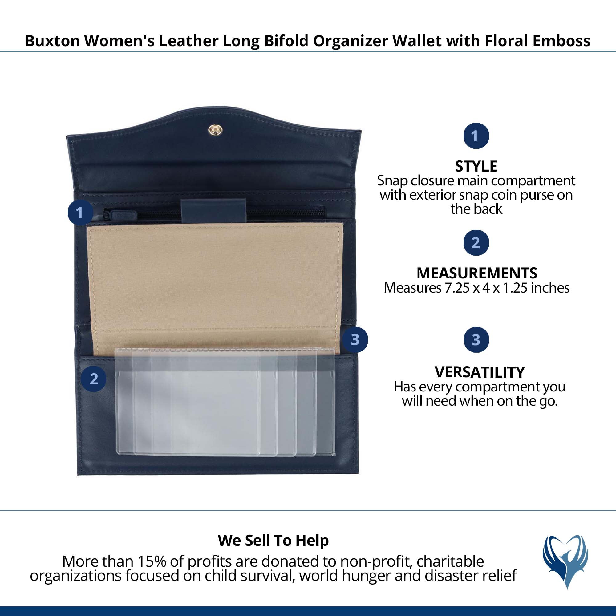 Julia Buxton Women's Heiress Organizer Clutch Leather, Navy