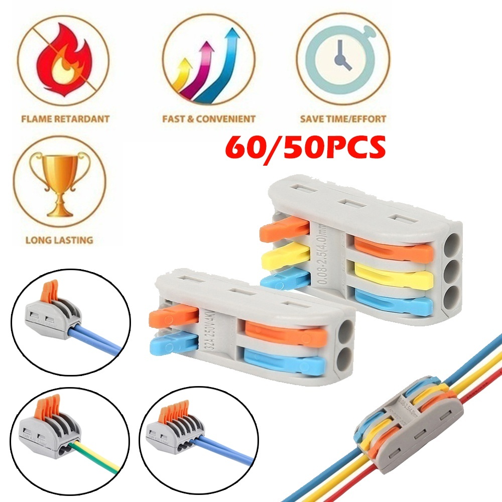 60/50pcs Wire Connector Reusable Spring Lever Terminal 2/3/5 Way SPL2