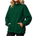 thumbnail image 3 of Women Oversized Turtleneck Sweatshirt Sevevn Solid Color Long Sleeve Pocket Pullover Fall Casual Daily Top, 3 of 5