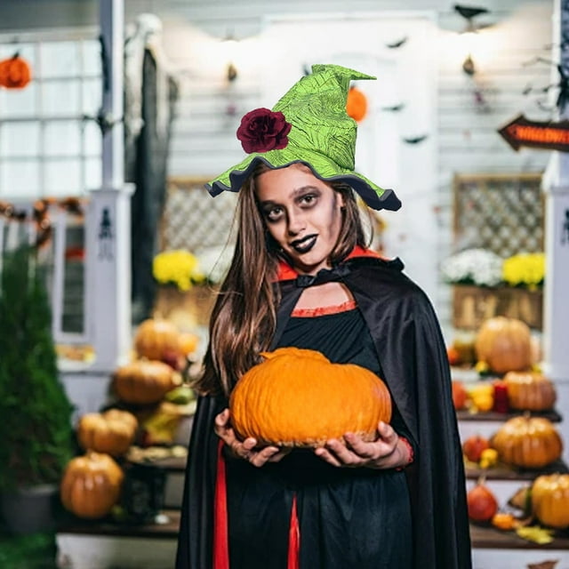 HWRETIE Sombrero de bruja para fiesta de Halloween con cubierta facial de encaje,sombrero de disfraz de tafetán de poliéster estilo mago para disfraces de Halloween y fiestas temáticas
