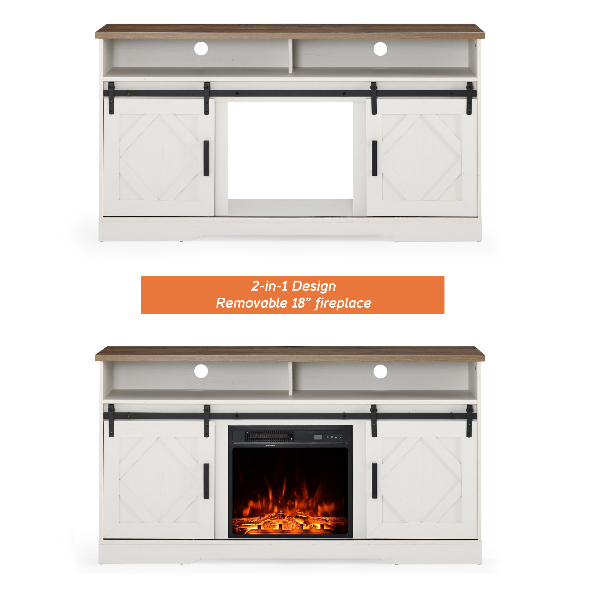 Farmhouse TV Stand for 65+ Inch TV, 33" Tall Highboy Wood Entertainment Center White