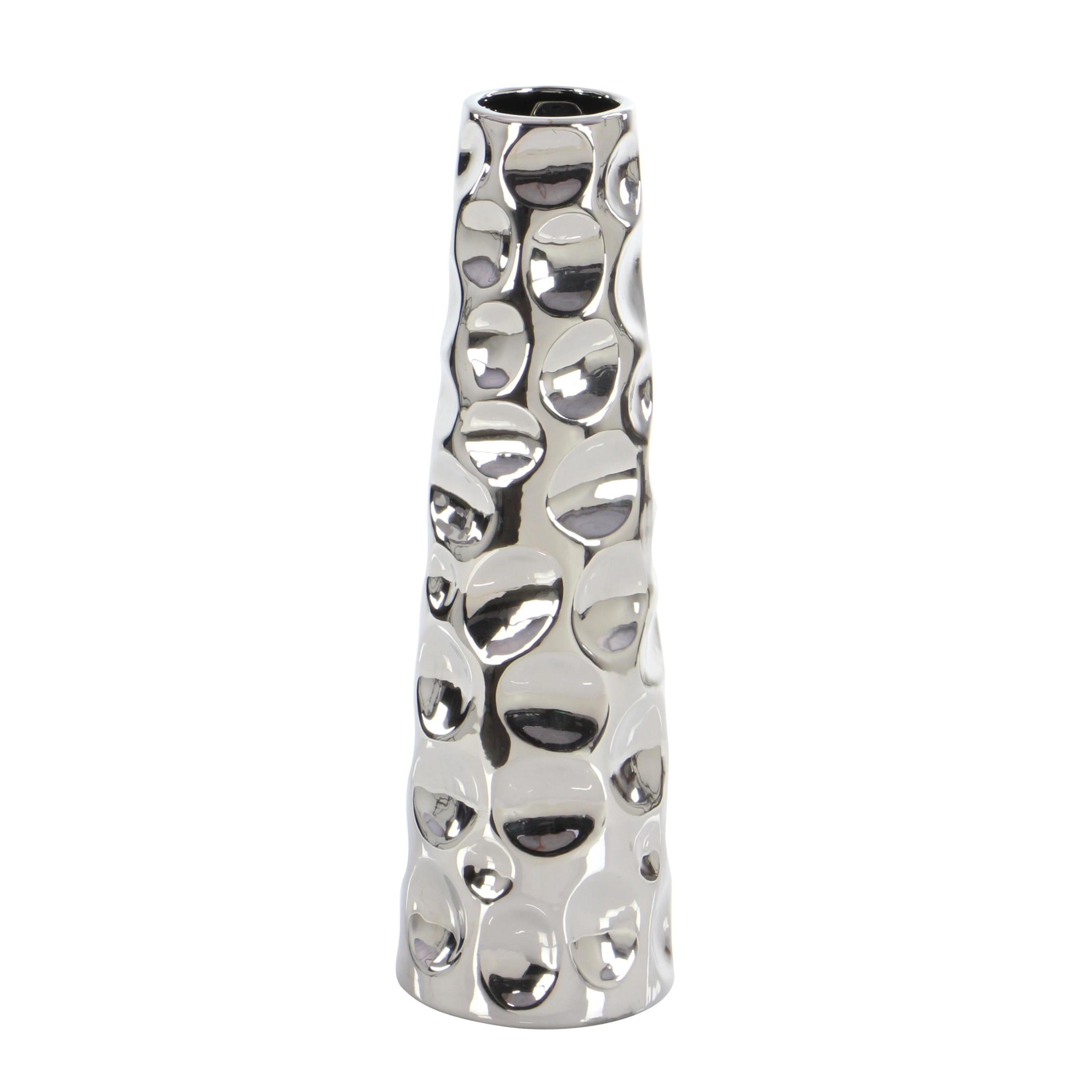 DecMode 20" Cone Silver Ceramic Vase with Concaved Bubble Texture