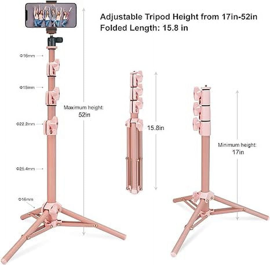 LINCO Adjustable iPhone iPad  Selfie Stick Tripod 52” Bluetooth Remote Mic Stand Tablet Holder -Pink