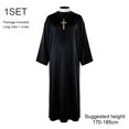 thumbnail image 4 of Jiibva Mens Priest Costume Robe with Gold Cross Necklace Black One Size, 4 of 7