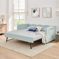 thumbnail image 4 of Harper & Bright Designs Twin Size Upholstered Daybed with Pull‑out Trundle, Corner Bed Frame with Wavy Backrest, Convertible Sofa Bed with Side Storage and Rolling Wheels for Bedroom, Cyan, 4 of 16