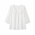 thumbnail image 5 of Blouses for Women 3/4 Length Sleeve Baby Doll Tunic Tops Peter Pan Collar Cotton Linen Baggy Gauze Y2k Beach Shirts L, 5 of 6
