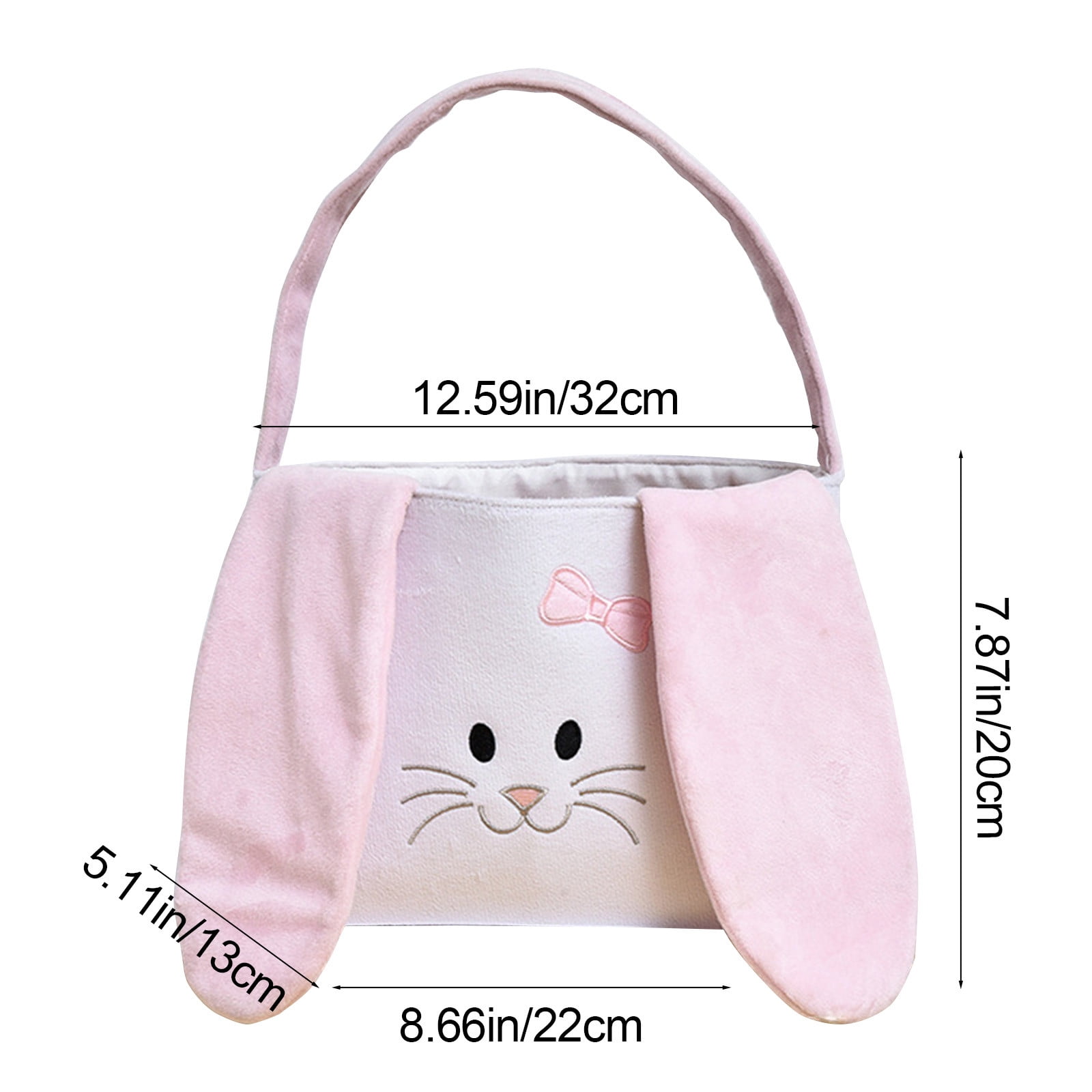 ToyKingdee Easter Basket Easter Bunny Basket, Cute Fluffy Bag with Foldable Ears, Plush Rabbit Tote Bags for Easter Egg Hunts Decorations Candy Gifts Storage