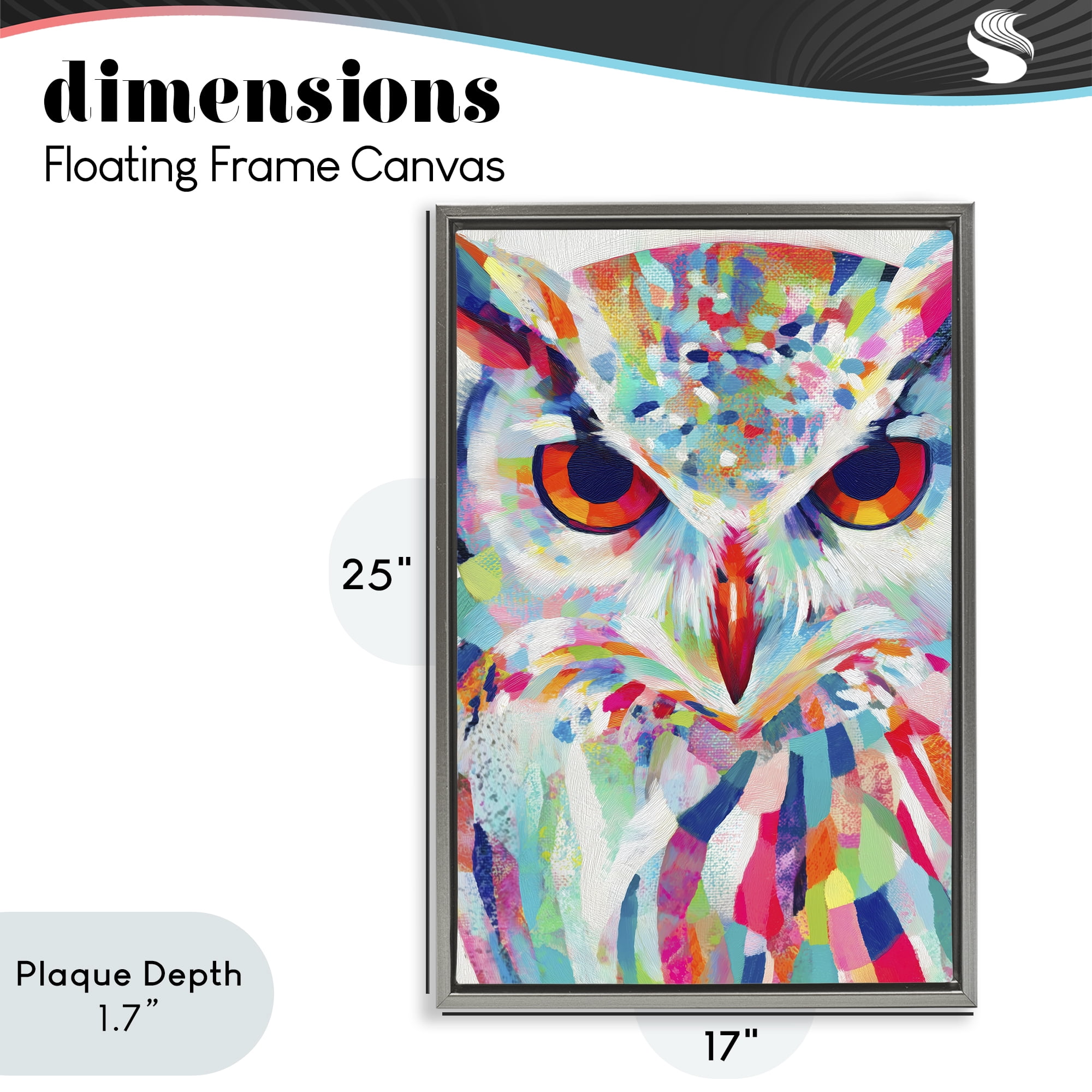 Stupell Industries Expressive Owl Gaze Gray Framed Floater Canvas Wall Art, design by Chromatic Storm Studio