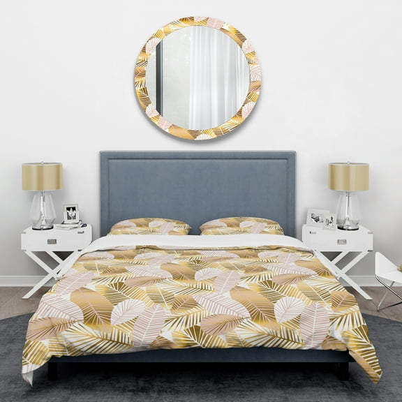 Designart 'Golden Palm Leaves II' Mid-Century Modern Duvet Cover Set
