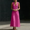 thumbnail image 5 of ZQUUVOU Maxi Dresses for Women Cotton Summer Sleeveless Deep V Button Down Tank Dress with Pocket Casual Boho Beach Vacation Hot Pink, 5 of 8