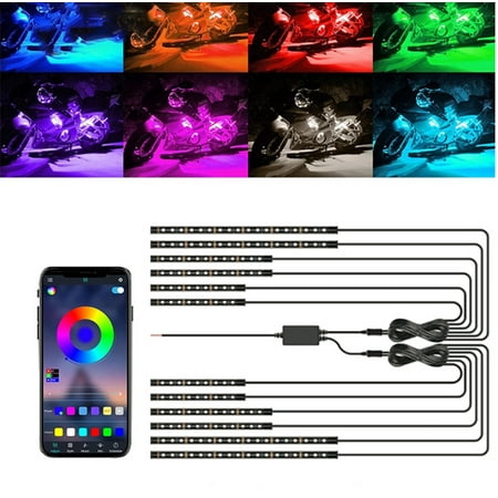 

12Pcs LED Car Motorcycle Decorative Ambient Lamp 5050 SMD APP Sound Control RGB Moto Atmosphere Light Strip