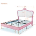 thumbnail image 3 of Full Size Bed Frame with LED Lights, Upholstered Platform Bed Frame with Adjustable Crown Shape Headboard and Metal Legs, Leather Princess Bed, Noise-Free, Pink, 3 of 8