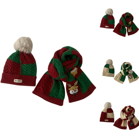 NAISIBABY Boys Girls Beanie Hat and Scarf Set, Soft Thicken Warm Christmas Graphic Kids Winter Knitted Set 2-Piece Red 1-6T