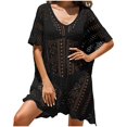 thumbnail image 2 of Cavosen Womens Beach Cover up Short Sleeves Knitted Crochet Hollow Out Dress Bikinis Swimsuit Cover Ups Scoop Neck Sheer Scalloped Hem Swimwear Kaftan Plain Bathing Suit Kimono, 2 of 4