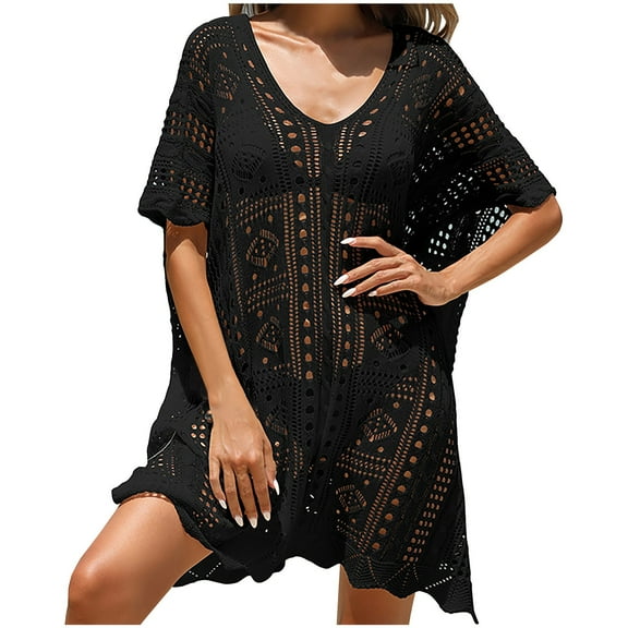 Posijego Women's Crochet Swimsuit Cover Up V Neck Swimwear Coverups Bathing Suit Cover Ups Summer Beach Dress