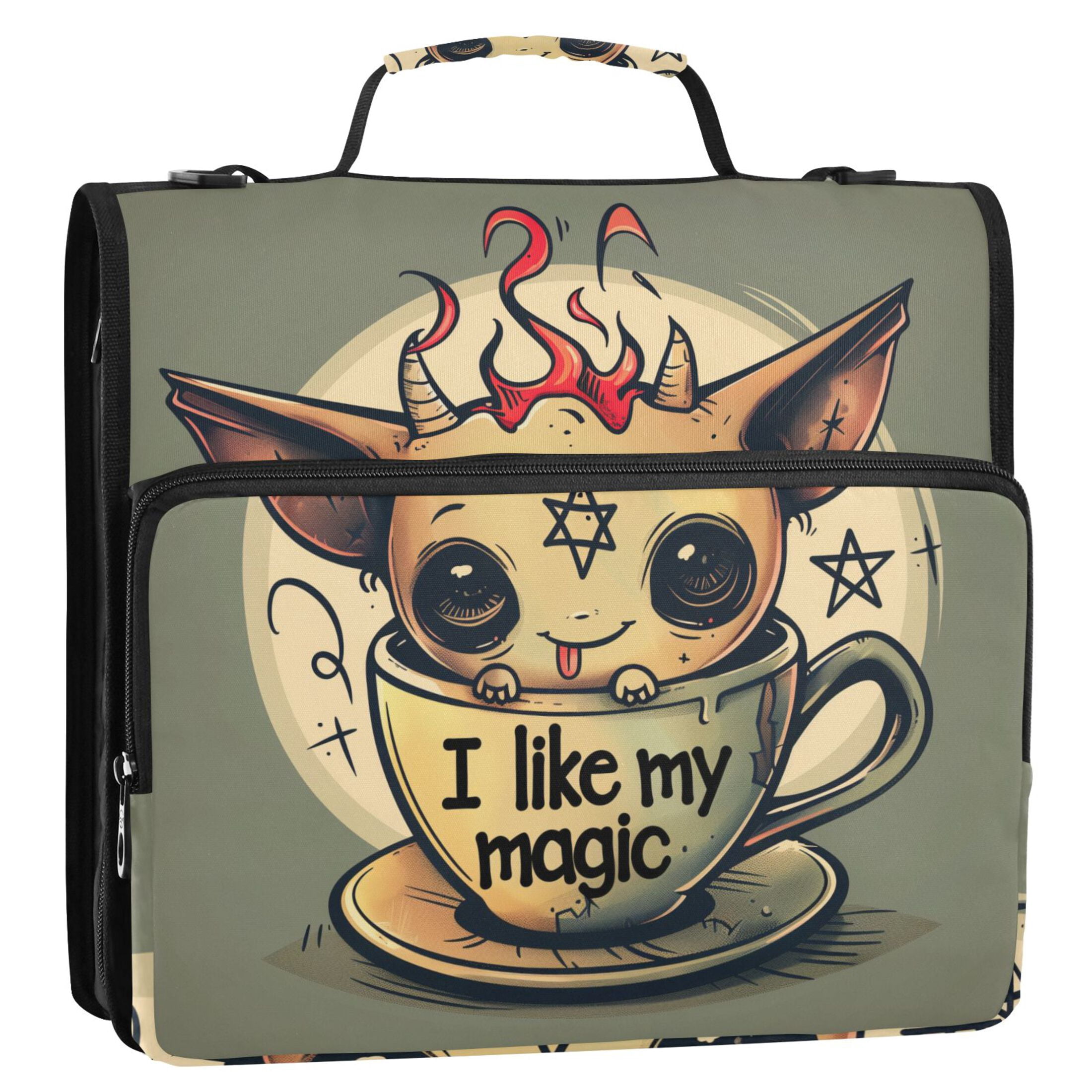 3 Ring Zipper Binder with Shoulder Strap Waterproof Trapper Keeper 2 Inch D-Ring 500 Sheets Capacity Cute Demon on Cup