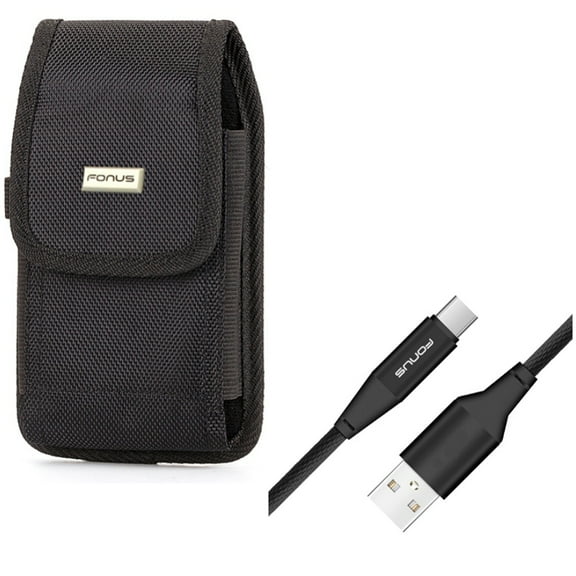 Type-C 10ft USB Cable w Rugged Case Belt Clip for OnePlus 9, Nord N200 5G/N100/N10 5G, Pro Phone - Charger Cord Power Wire, Holster Canvas Cover P2P for OnePlus 9, Nord N200 5G/N100/N10 5G, Pro