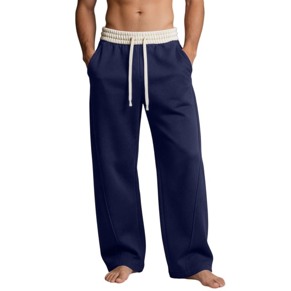 yillto Mens Baggy Pants Straight Leg Loose Casual Long Sweatpants Elastic Waist Drawstring Workout with Pockets
