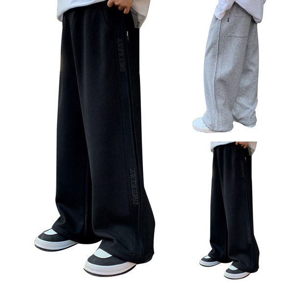 UACY Boy's Athletic Sweatpants Wide Leg Casual Fall Letter Sports Elastic Waist Baggy Pants Kids' Youth Open Bottom Sweatpant (Grey, 7-8 Years)