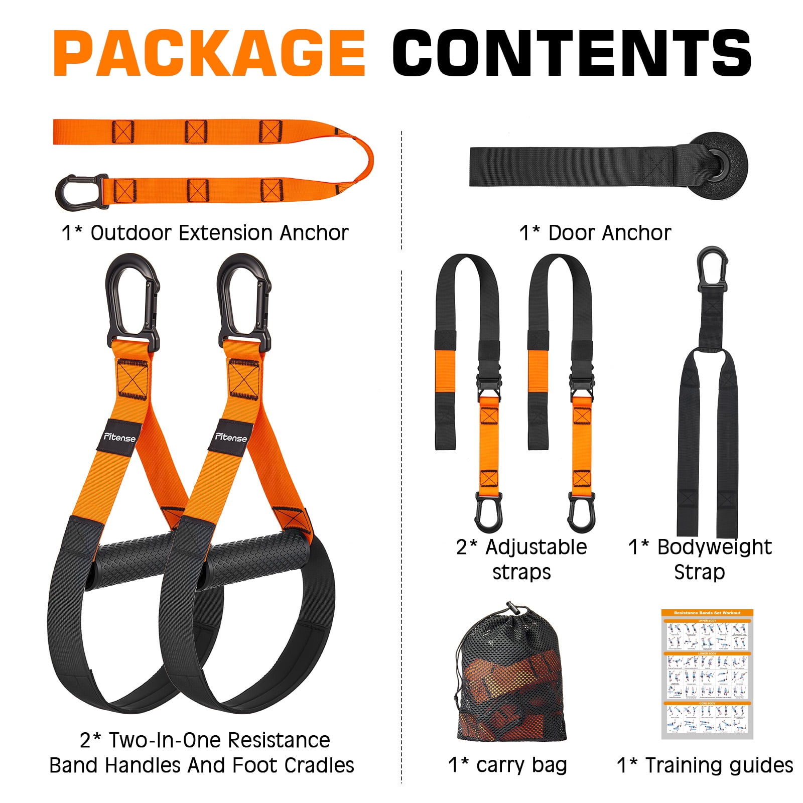 Zacro Resistance Training Kit, Adjustable Fitness Straps Trainer for Full Body Workout up to 600lbs, Bodyweight Resistance Straps with Handles, Door Anchor, for Home Gym Workout Equipment - Orange